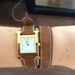 HERMES Heure H PM Watch with brown Leather Strap